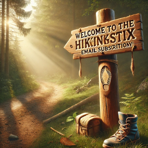 A welcoming and adventurous-themed image featuring a serene forest trail bathed in soft sunlight. A rustic wooden signpost in the foreground displays the message 'Welcome to the HikingStix Community!' The signpost has a backpack leaning against it, with a hiking boot print on the trail and scattered leaves around. The trail winds into the forest, suggesting new adventures ahead, creating an inviting and inspiring atmosphere.